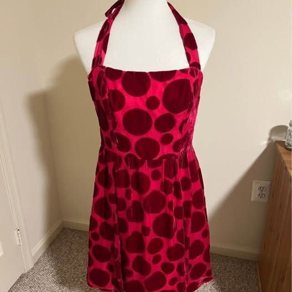 NWT Patricia Field New York Hot Pink Velvet Polka Dot Halter Dress Size 8